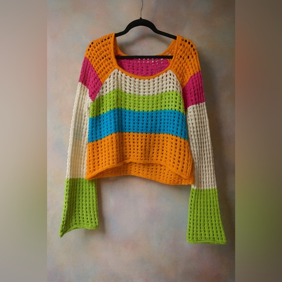 wild fable Sweaters - 🌈 Y2K Colorblock Crochet Sweater Wild Fable M | Festival Knit Top